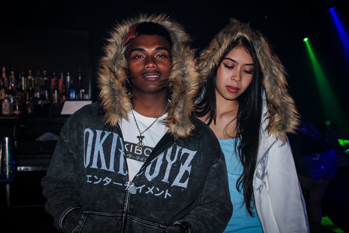 Okiboyz Stoned Wash Detachable Fur Hoodie