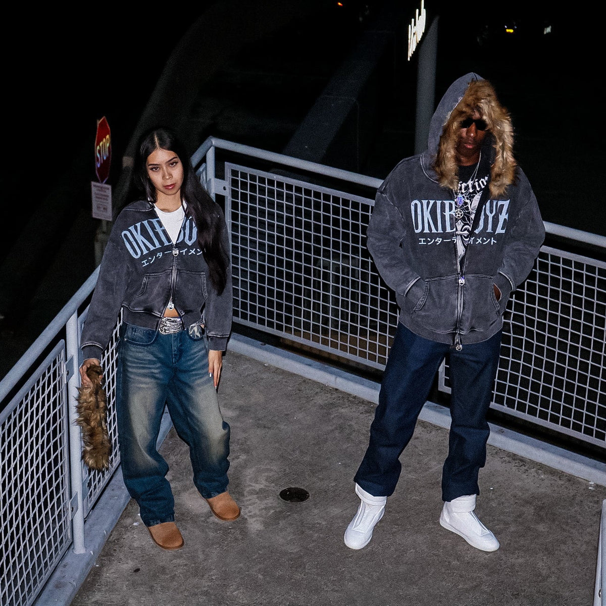 Okiboyz Stoned Wash Detachable Fur Hoodie